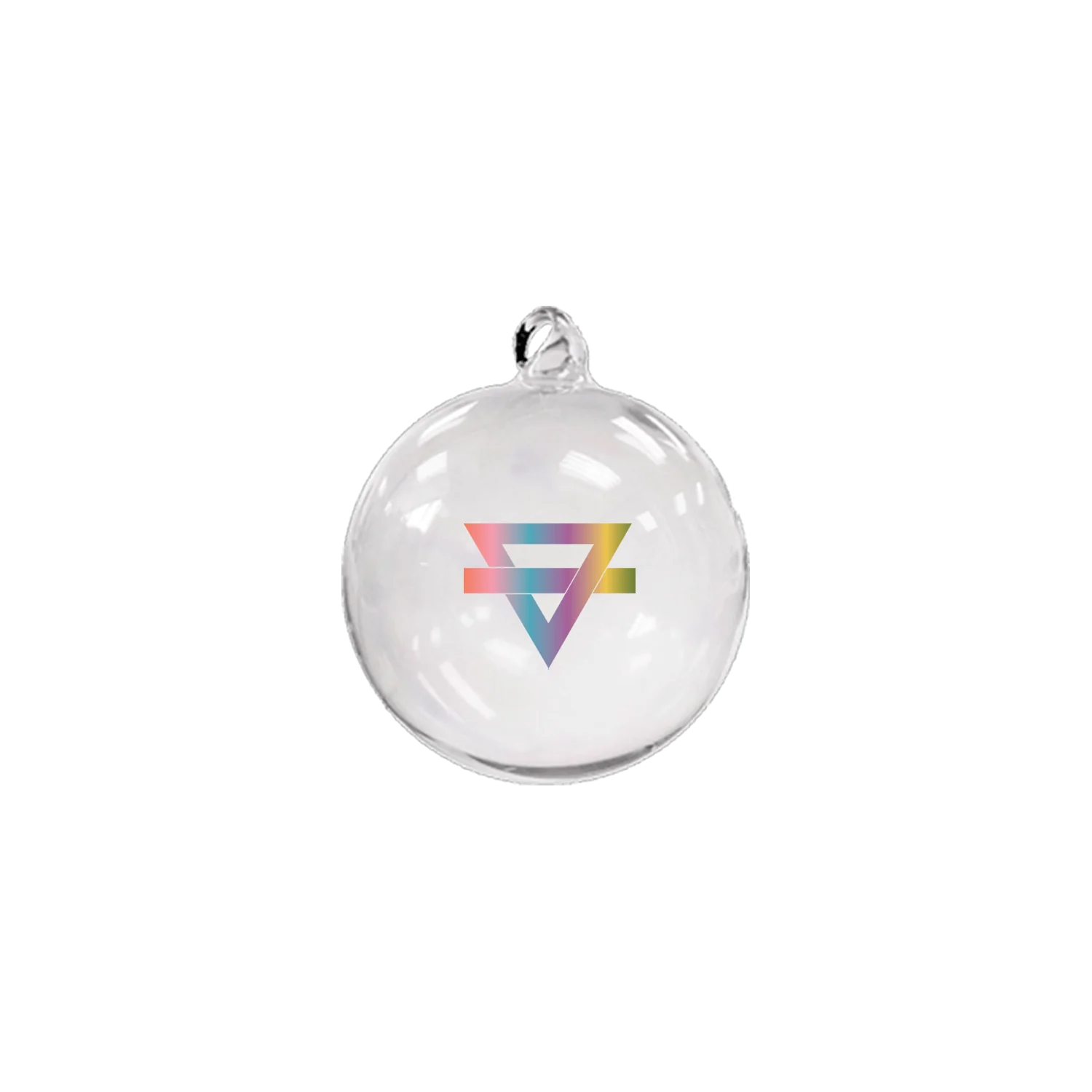 Hand-blown glass Triangle Logo ornament.